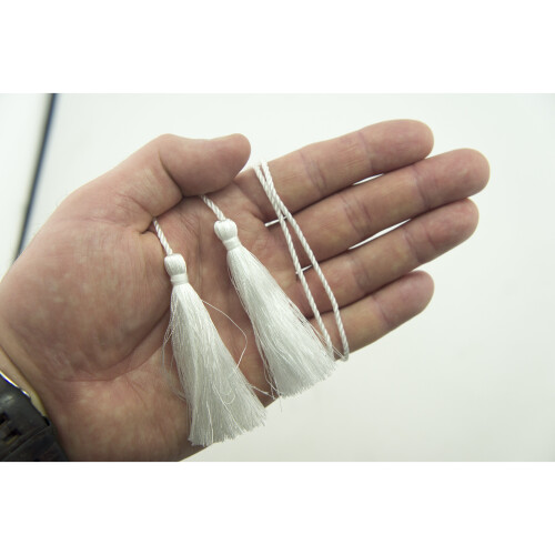 HAND Set of 4 White Silky Polyester Double Ends Tassels with String Cord - 127cm Long