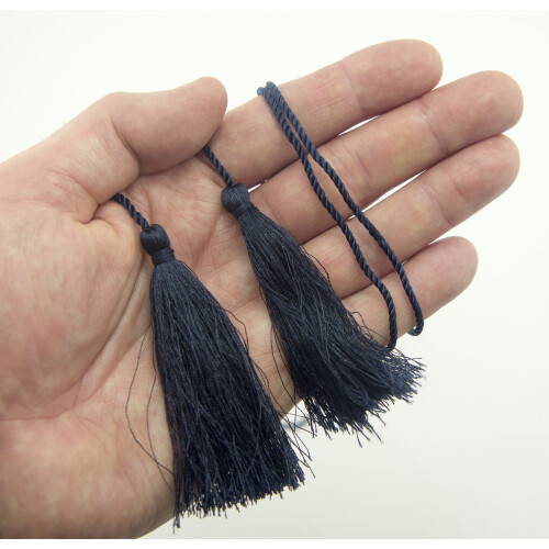 HAND Set of 4 Dark Blue Silky Polyester Double Ends Tassels with String Cord - 127cm Long