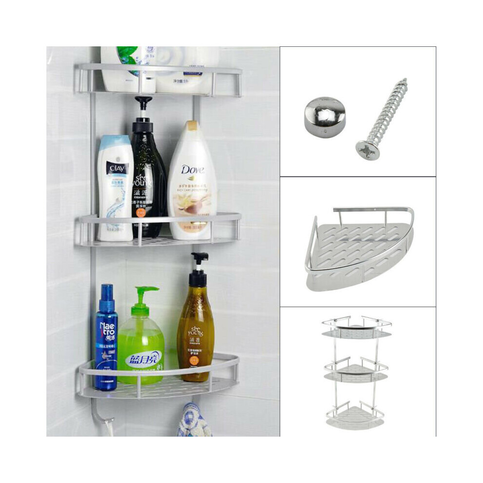 Bathroom Corner Tempered Shower Caddy Storage Organiser 3 Tier Shelf