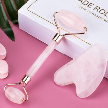 Masajeador facial Rodillo de Jade, Cuarzo rosa, Piedra natural, Crystal Slimmer, rosa