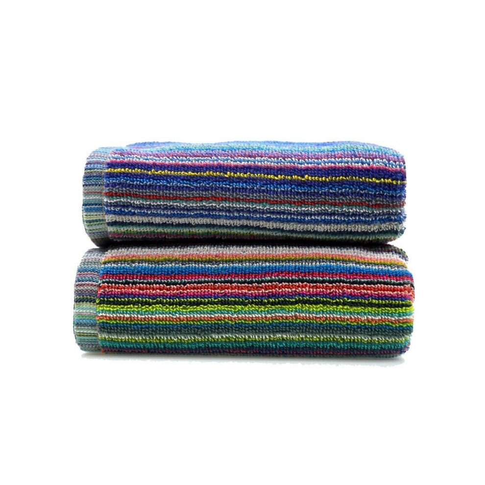 (2 x Hand Towels) 100% Cotton Colourful Remnant Stripe 2pk Towels Absorbent and Quick Dry 350gsm Lightweight