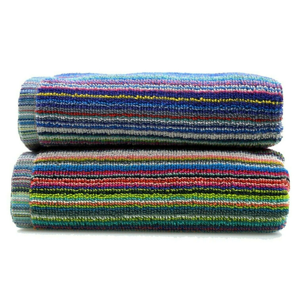 (2 x Bath Sheets) 100% Cotton Colourful Remnant Stripe 2pk Towels Absorbent and Quick Dry 350gsm Lightweight