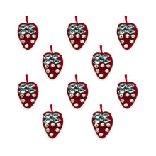 HAND Red Strawberry Shape Felt, Crystal and Diamante Sew-On Trim - for Clothing and Accessories - Pack of 10