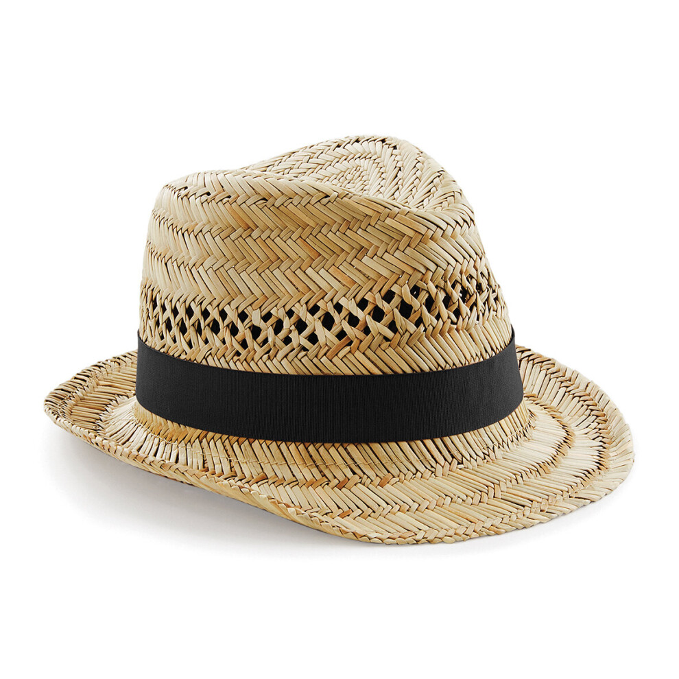(L/XL) Beechfield Unisex Handmade Straw Summer Trilby Beach Festival Sun Holiday Hat