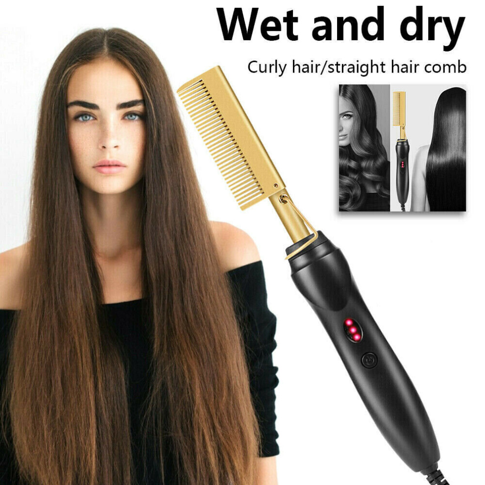 Hot Comb Electric Beard Hair Straightener Brush Comb Flat Curling Curler Iron