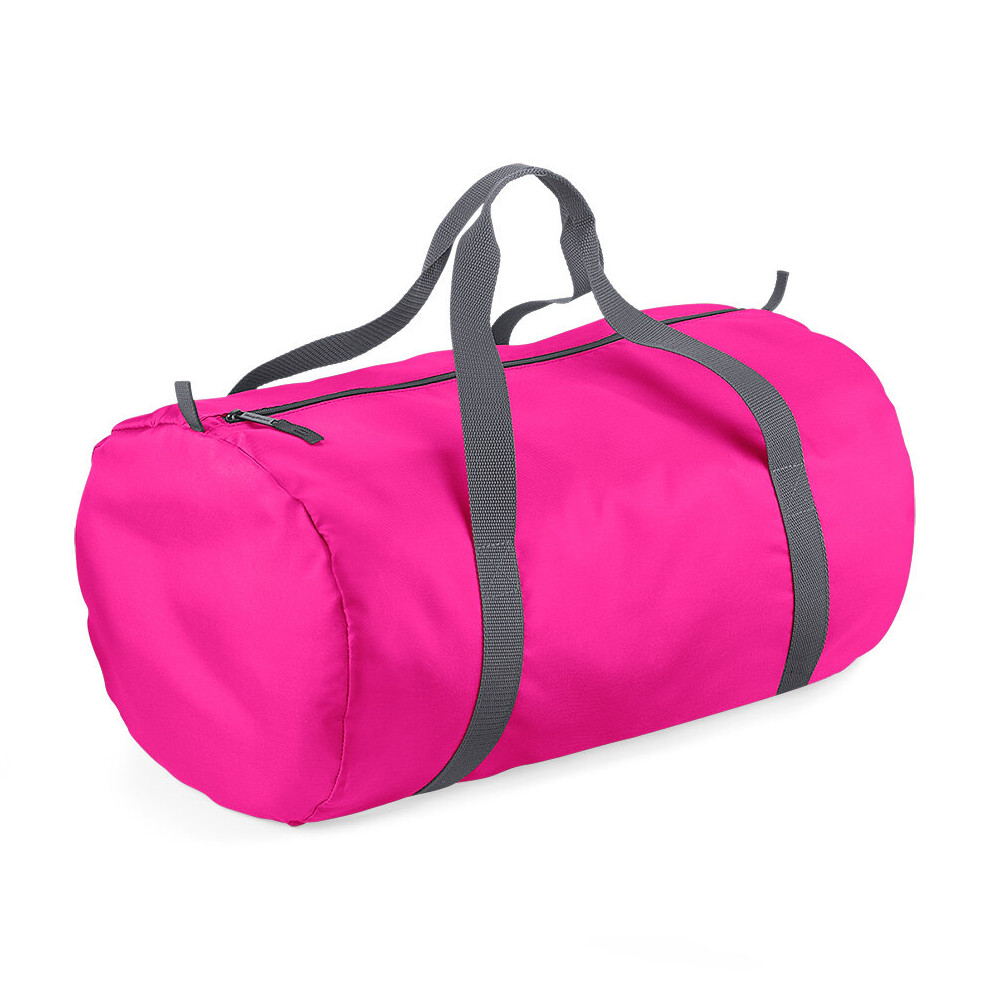 Bagbase (Fuchsia) Plain Packaway Lightweight Travel Luggage Sports School Gym Barrel Bag Pink