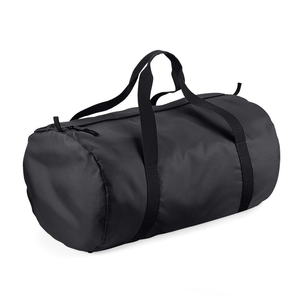 Bagbase (Black/Black) Plain Packaway Lightweight Travel Luggage Sports School Gym Barrel Bag Black