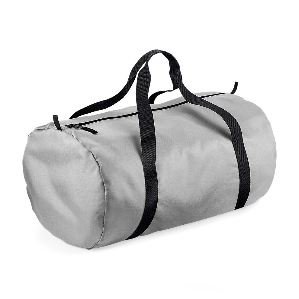 (Silver/Black) BagBase Plain Packaway Lightweight Travel Luggage Sports School Gym Barrel Bag