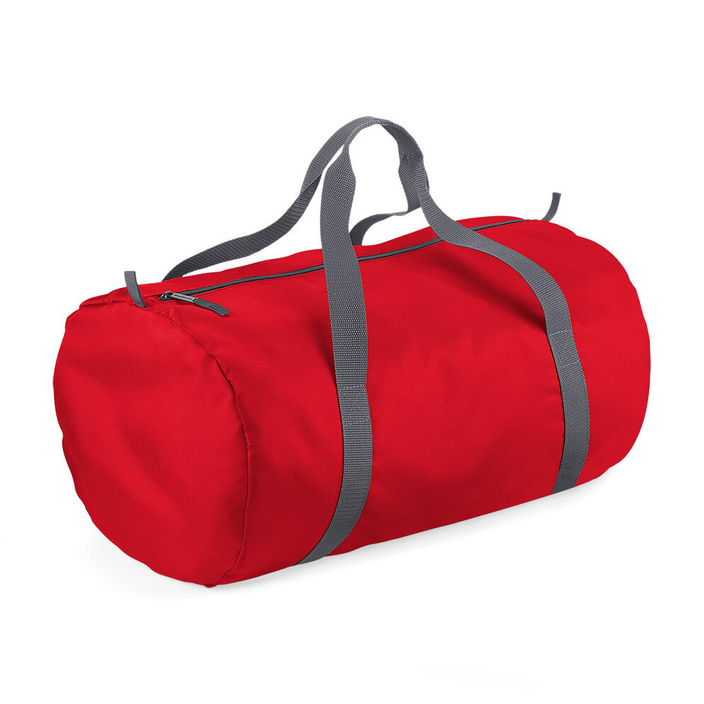 (Classic red) BagBase Plain Packaway Lightweight Travel Luggage Sports School Gym Barrel Bag