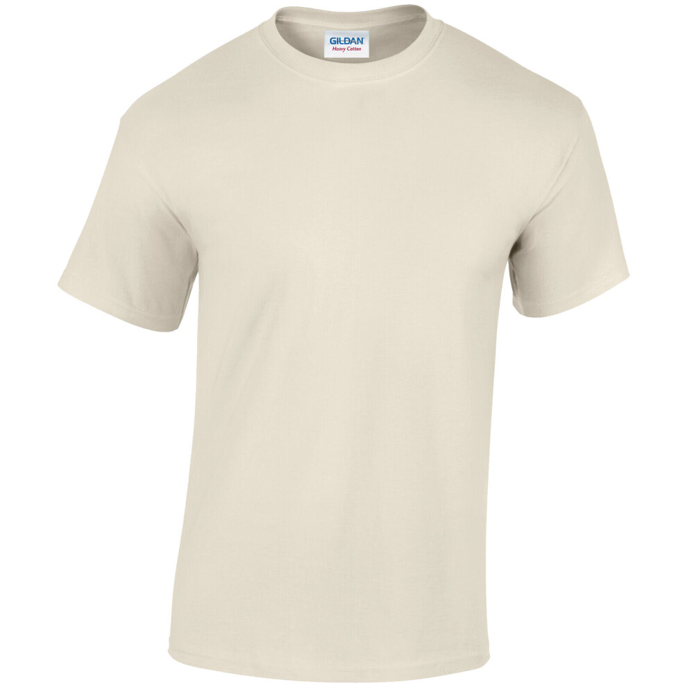 (Natural, L) Gildan Mens Plain Heavy Cotton Blank Crew Neck Top Short Sleeve Tee T-Shirt