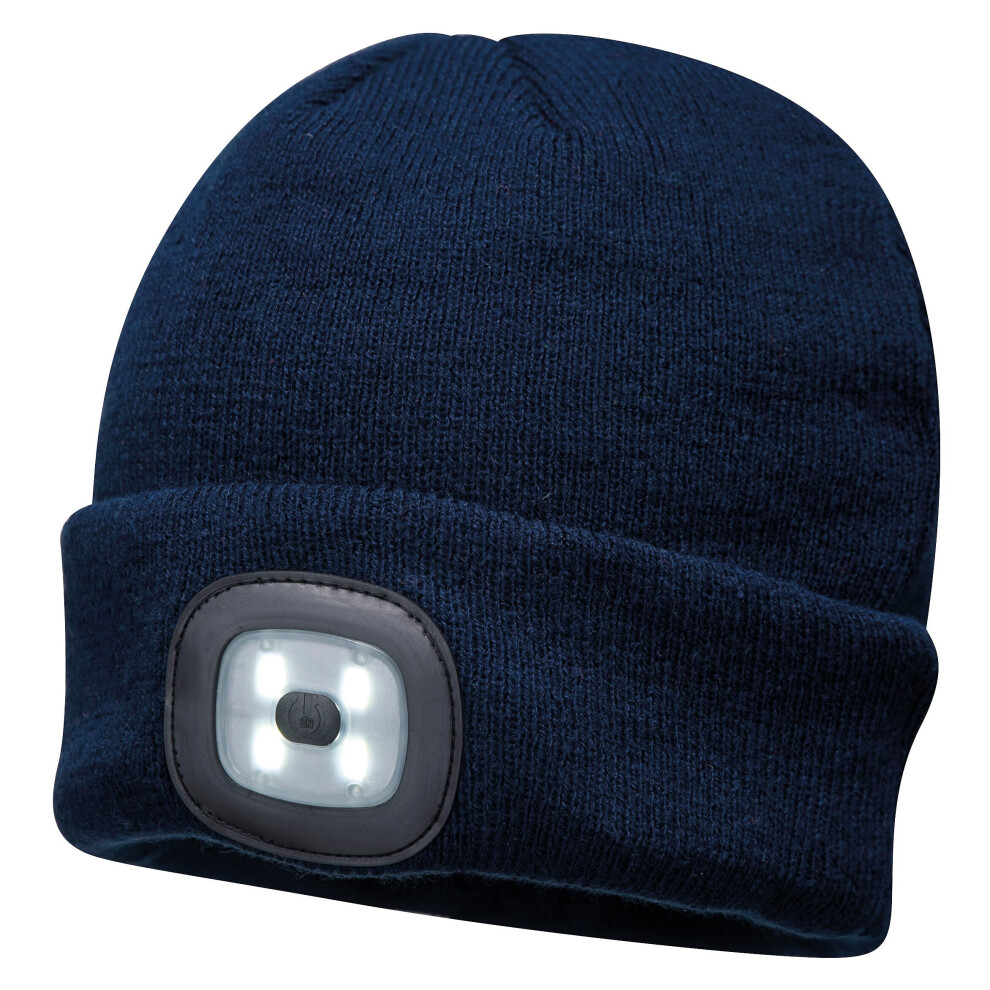 (Navy) Portwest Beanie USB Rechargeable LED Headlight Safety Workwear Work Beanie Hat