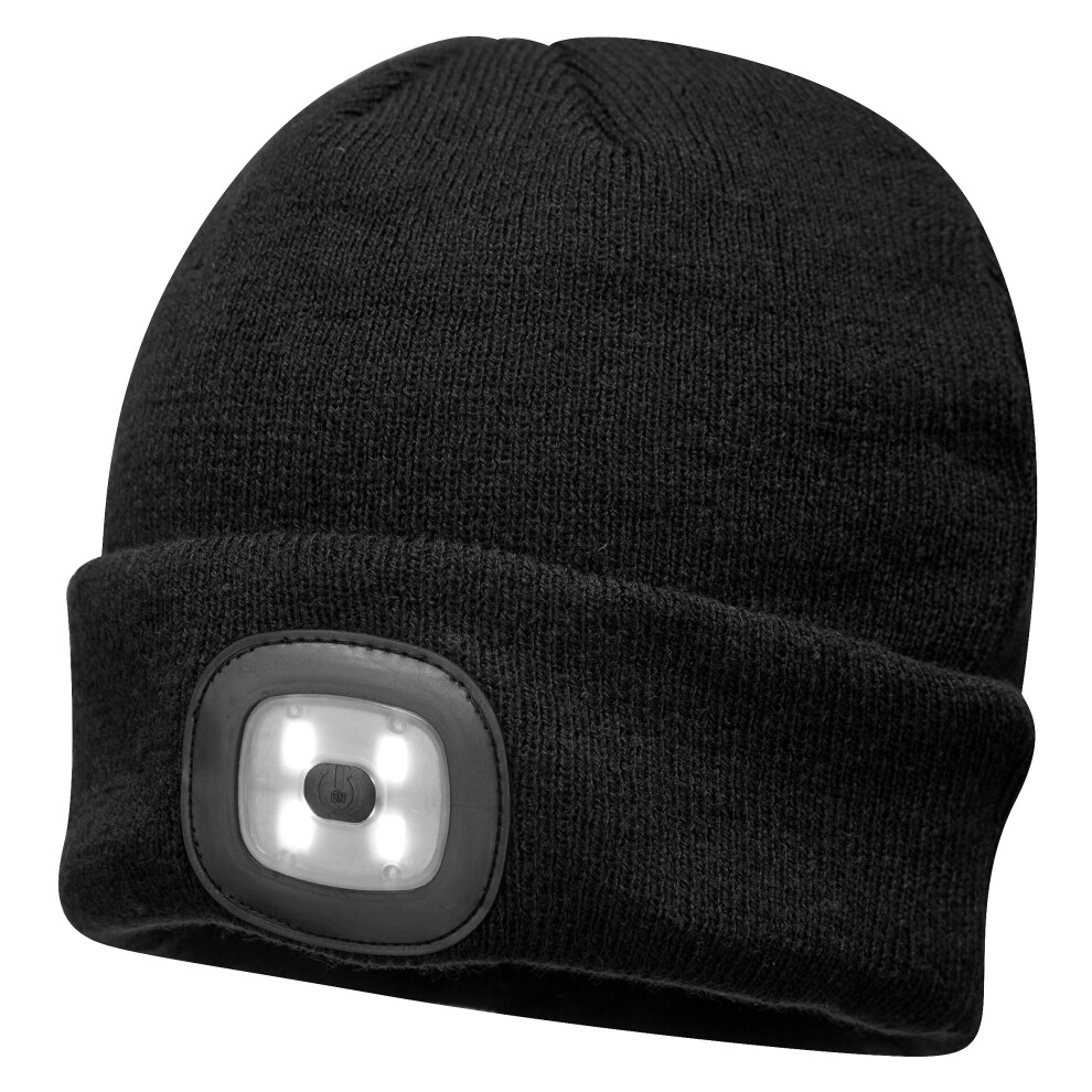 (Black) Portwest Beanie USB Rechargeable LED Headlight Safety Workwear Work Beanie Hat