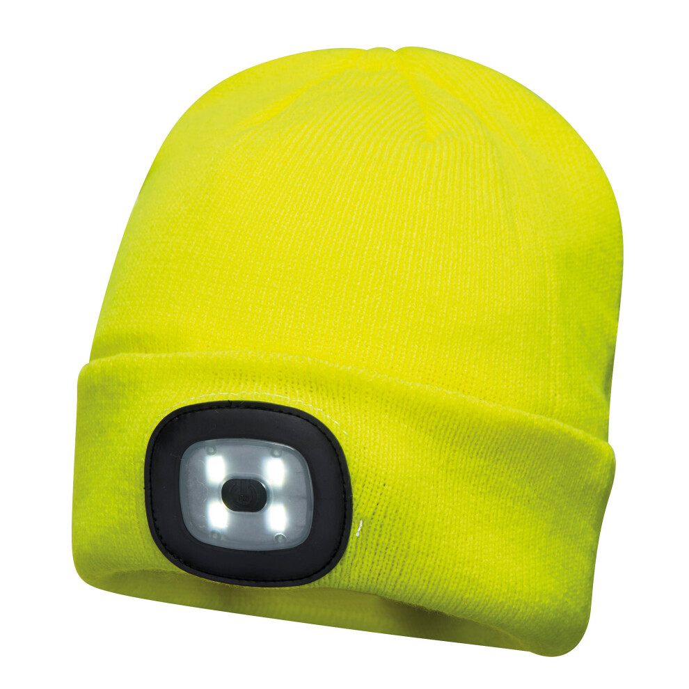 (Yellow) Portwest Beanie USB Rechargeable LED Headlight Safety Workwear Work Beanie Hat