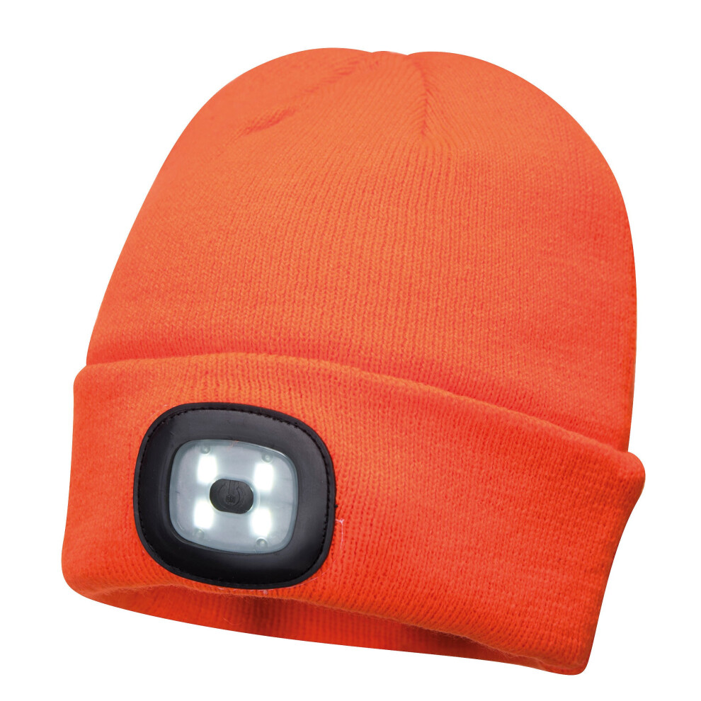 (Orange) Portwest Beanie USB Rechargeable LED Headlight Safety Workwear Work Beanie Hat