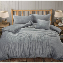 (Silver , Single) Teddy Bear Fleece Wave Duvet Cover Set Warm Cosy