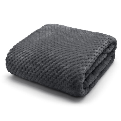 (Charcoal ) Waffle Throw Fleece Blanket Sofa Size 150 X 200 CM