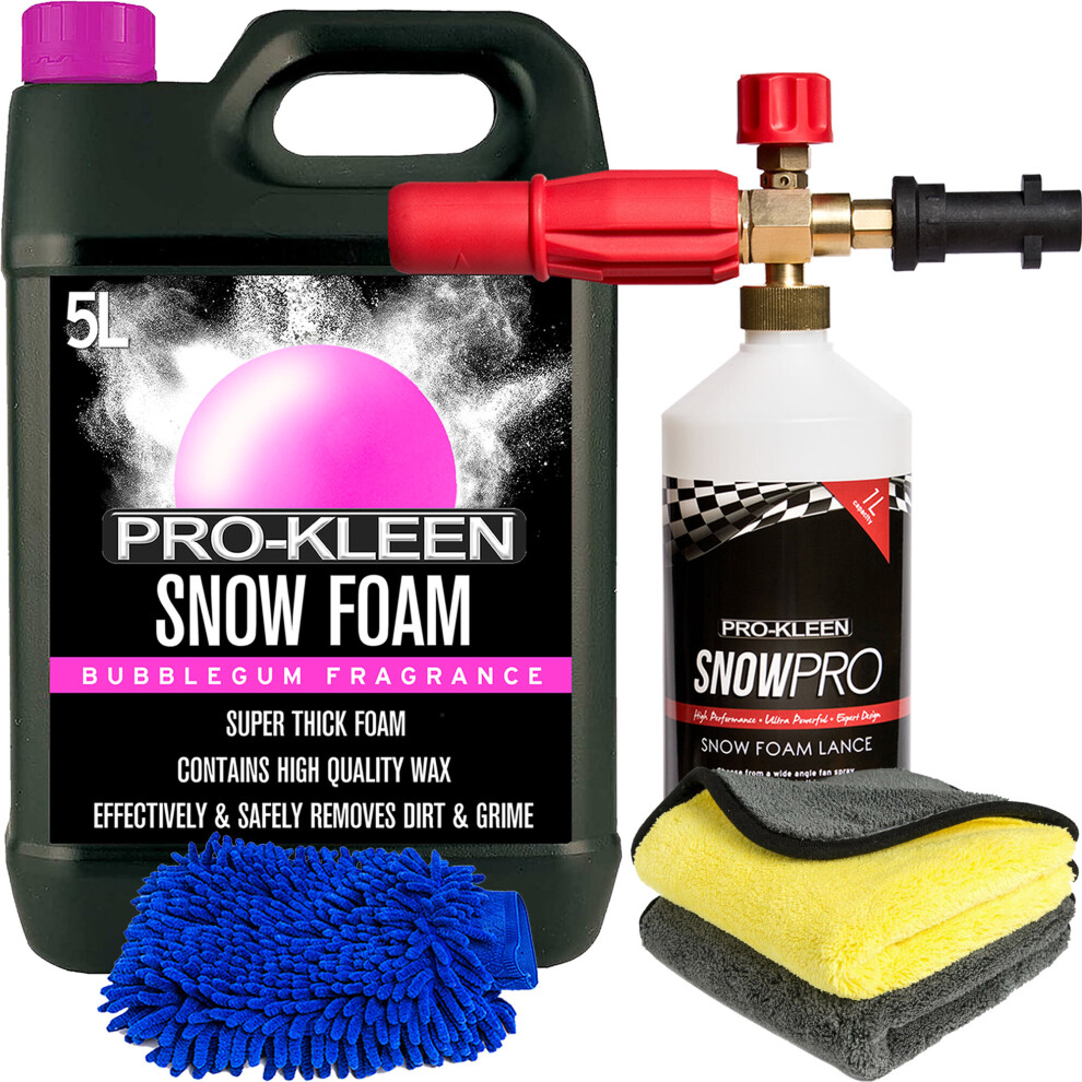 (1 x ProKleen Karcher Lance, Mitt & 2 Cloths) Pro-Kleen Bubblegum Snow Foam 5L Detailing Kits