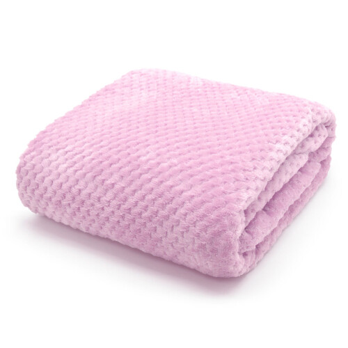 (Pink) Waffle Throw Fleece Blanket Sofa Size 150 X 200 CM