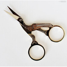 Classic Forged Stork Embroidery Manicure Scissors, Gold Plated Finish 9cm