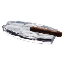 Crystal Glass Heavy Cigar Ashtray with 2 Cigar Rests, Rectangular, Large, Handmade, for Patio, Deck, Professional Use, Outdoor, Indoor, Home, Office
