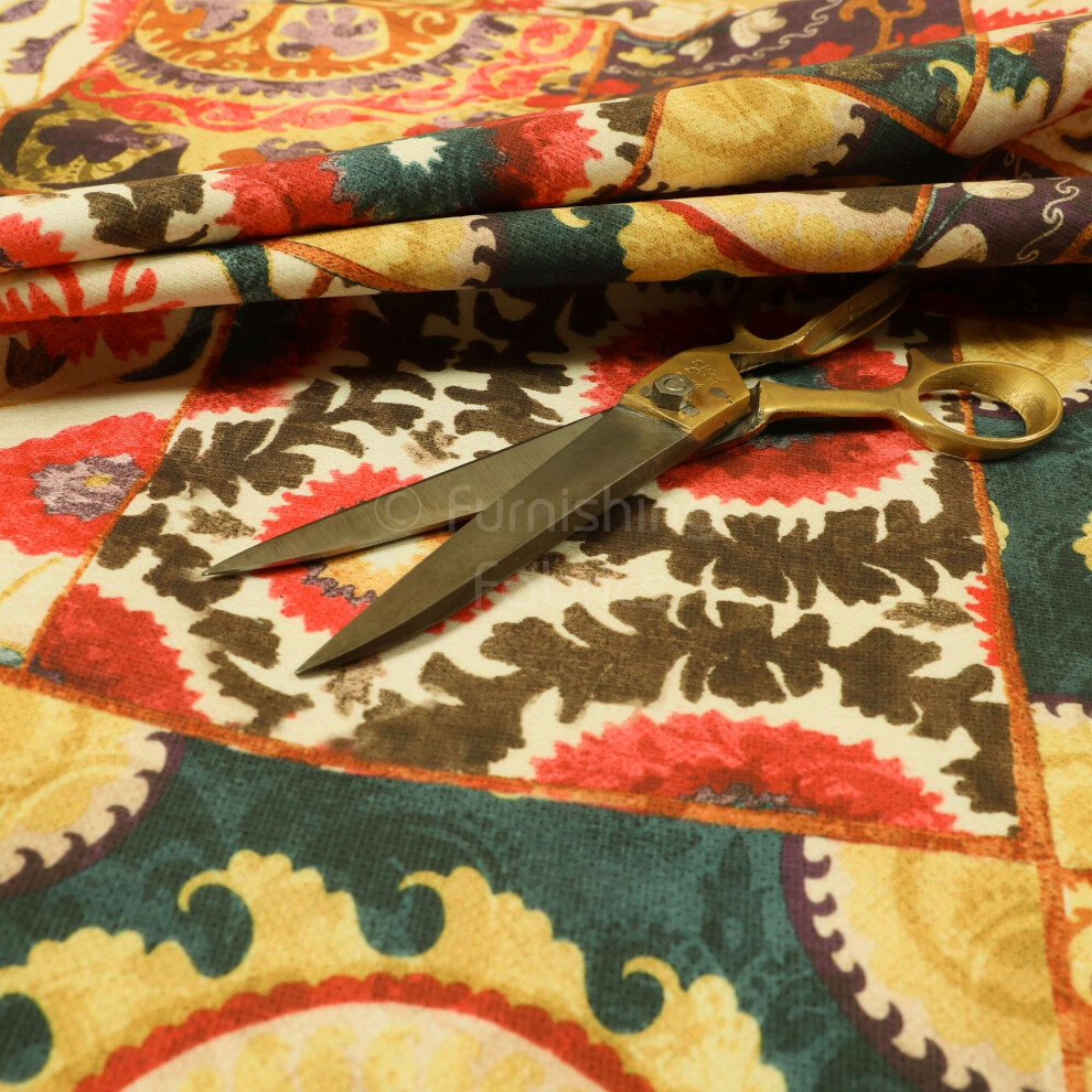 Patchwork Colourful Design New Pattern Velour Printed Velvet Upholstery Fabrics - Sold By The 1 Metre Length Fabric Sold By Metre