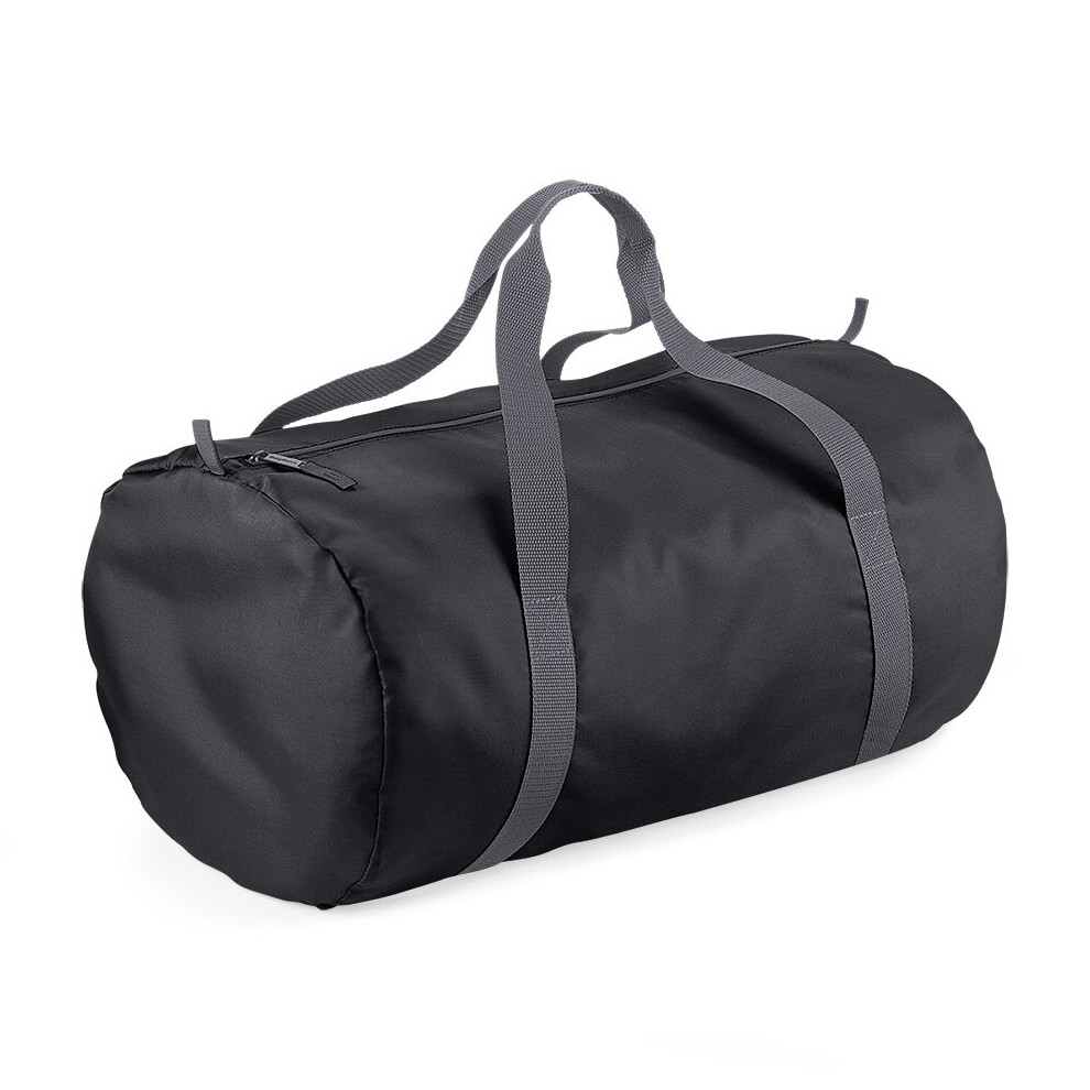 (Black) BagBase Plain Packaway Lightweight Travel Luggage Sports School Gym Barrel Bag