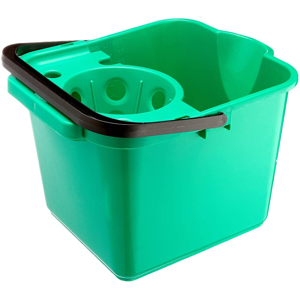 Addis 12 Litre Cleaning Mop Pail Bucket Wringer Square Plastic Green