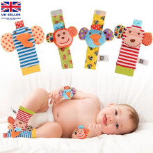 SKK Baby 4 Animal Wrist Rattle and Foot Finder Socks Set Toys Gift