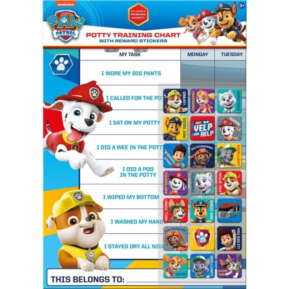 Paw Patrol Potty & Toilet Training Reward Chart With Reusable Stickers Paper Projects