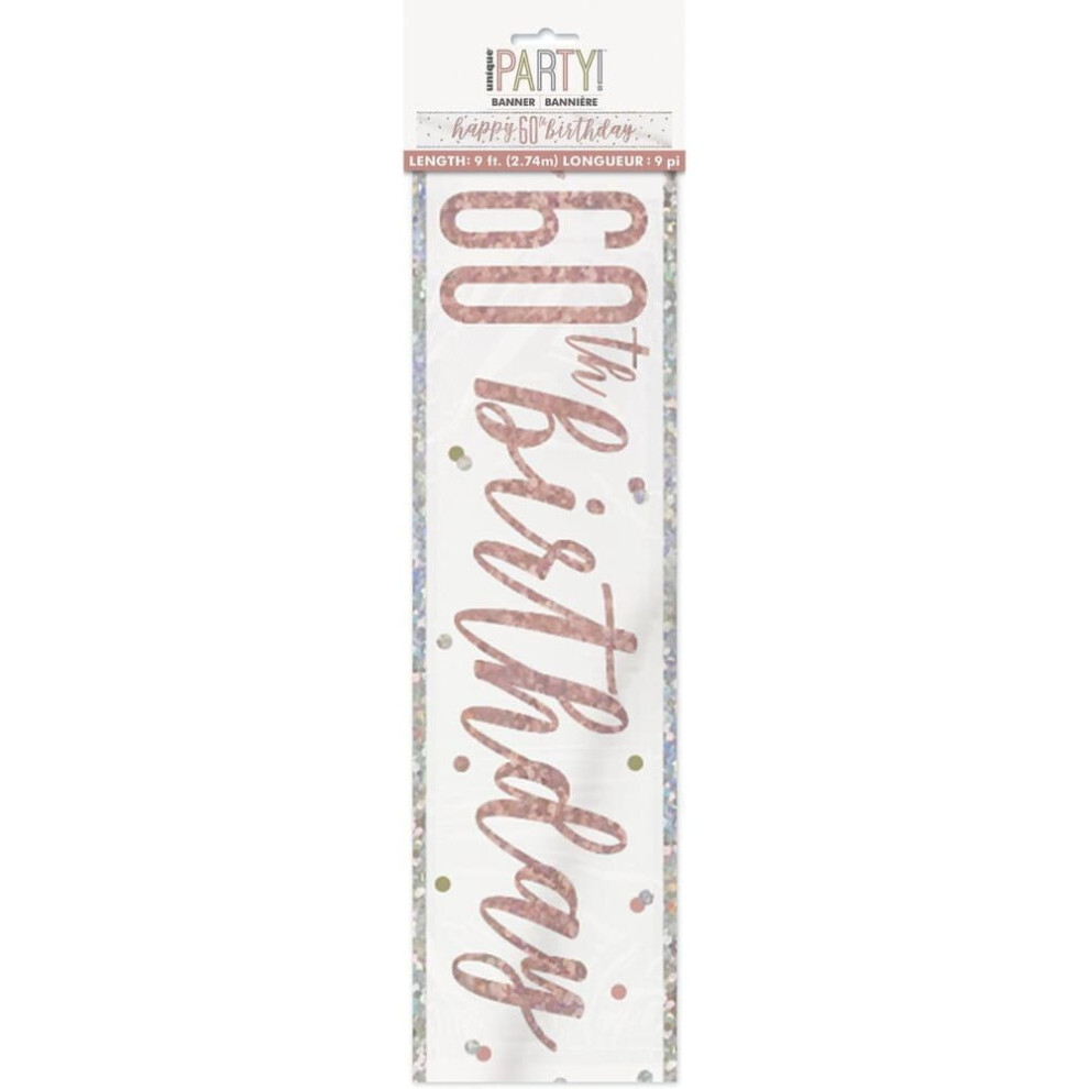 9ft Rose Gold Glitz Foil Banner Party Decorations - Age 60/60th Birthday