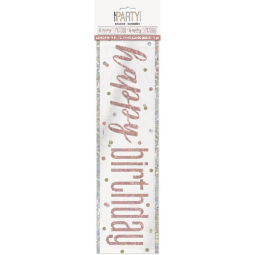 Rose Gold Glitz 9ft Foil Banner - Happy Birthday