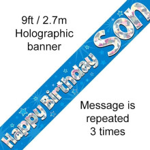 9ft Holographic Blue Banner - Happy Birthday Son