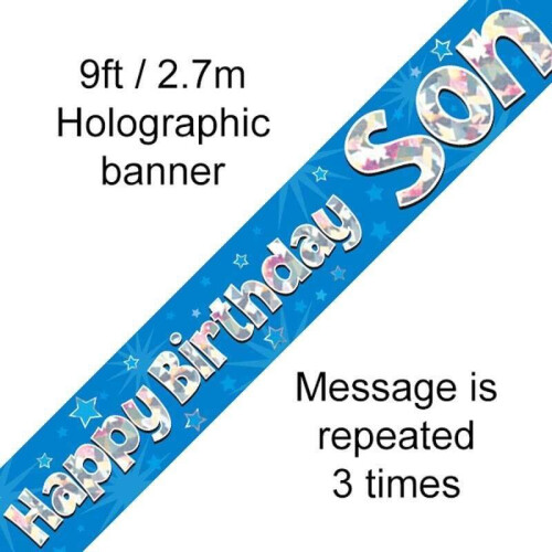 9ft Holographic Blue Banner - Happy Birthday Son