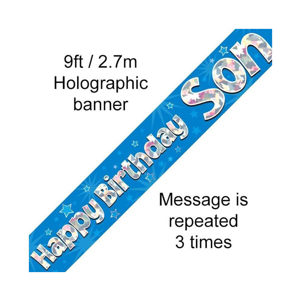 Oaktree 9Ft Holographic Banner - Happy Birthday Son Blue