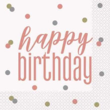 Ros gold glitzernde Getr nkeservietten Happy Birthday 16 St ck, perfekt f r Geburtstage und festliche Feiern