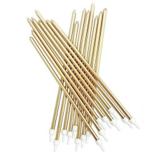 16 Extra Tall Birthday Cake Candles Metallic Gold with Holders