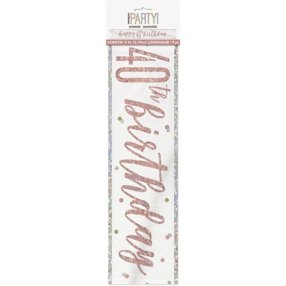 Unique Rose Glitz 9Ft Foil Banner - Happy 40Th Birthday Gold