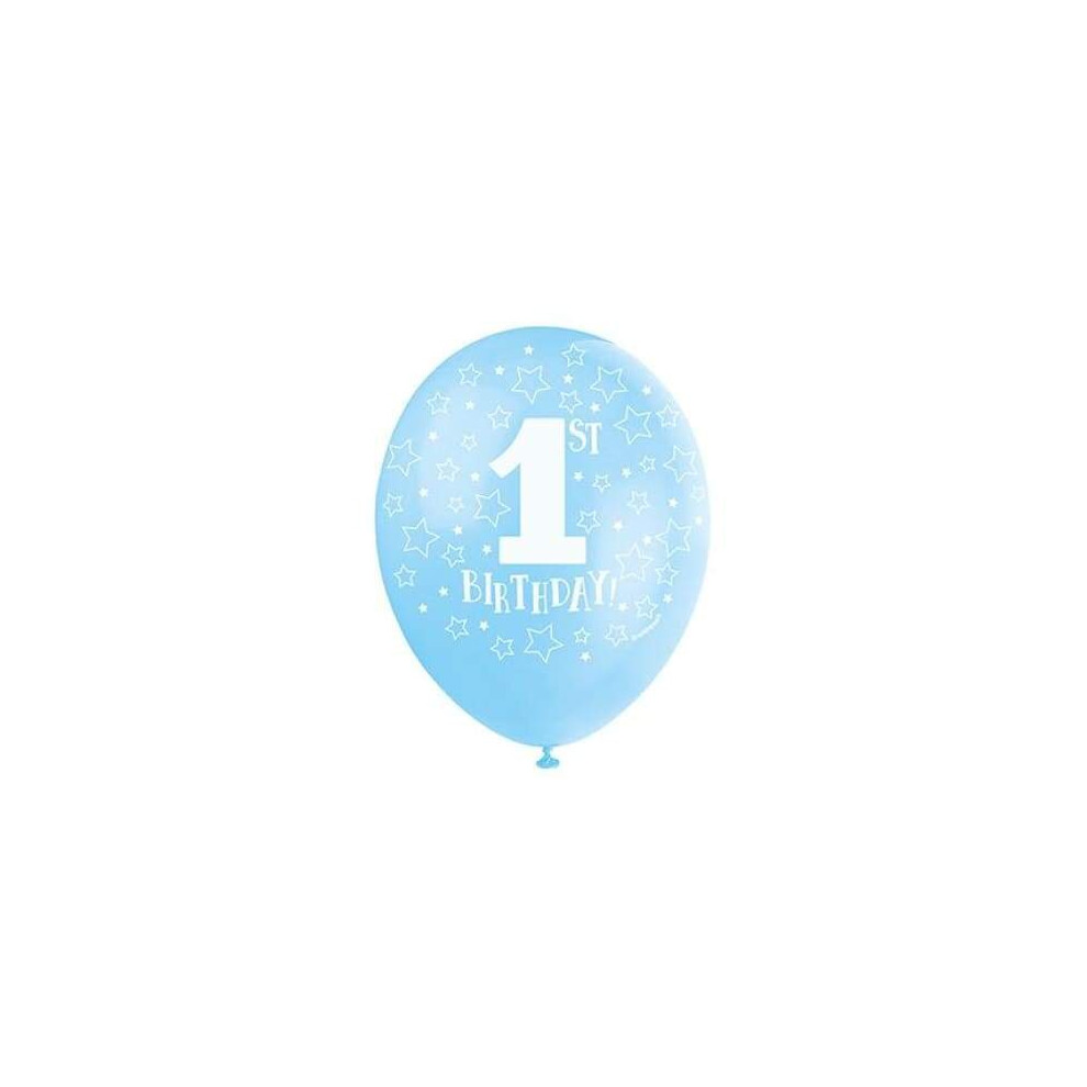 5 Blue Pearlised 12" Helium Quality (AGE 1 BOY 1ST BIRTHDAY) PARTY BALLOONS