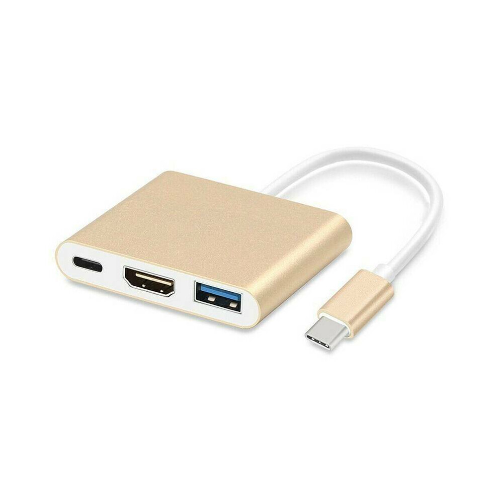 (Golden) Type C To Usb-C 4K Hdmi Usb 3.0 3 In 1 Hub Adapter Cable For Apple Macbook Tools Golden 683546286659