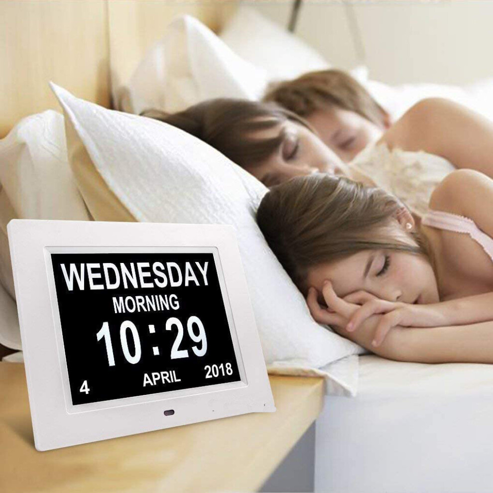 Nutblend (White) Digital Day Clock Led Calendar Dementia Alarm Time Date Month Memory White