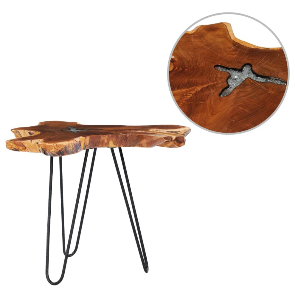 vidaXL Solid Teak Wood Coffee Table Handmade Transparent Polyresin End Table