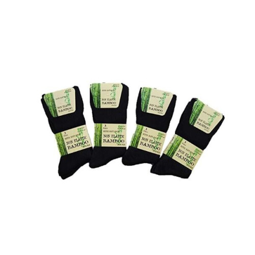 (Black) 12 Pairs Men's Non Elastic Bamboo Soft Top Socks