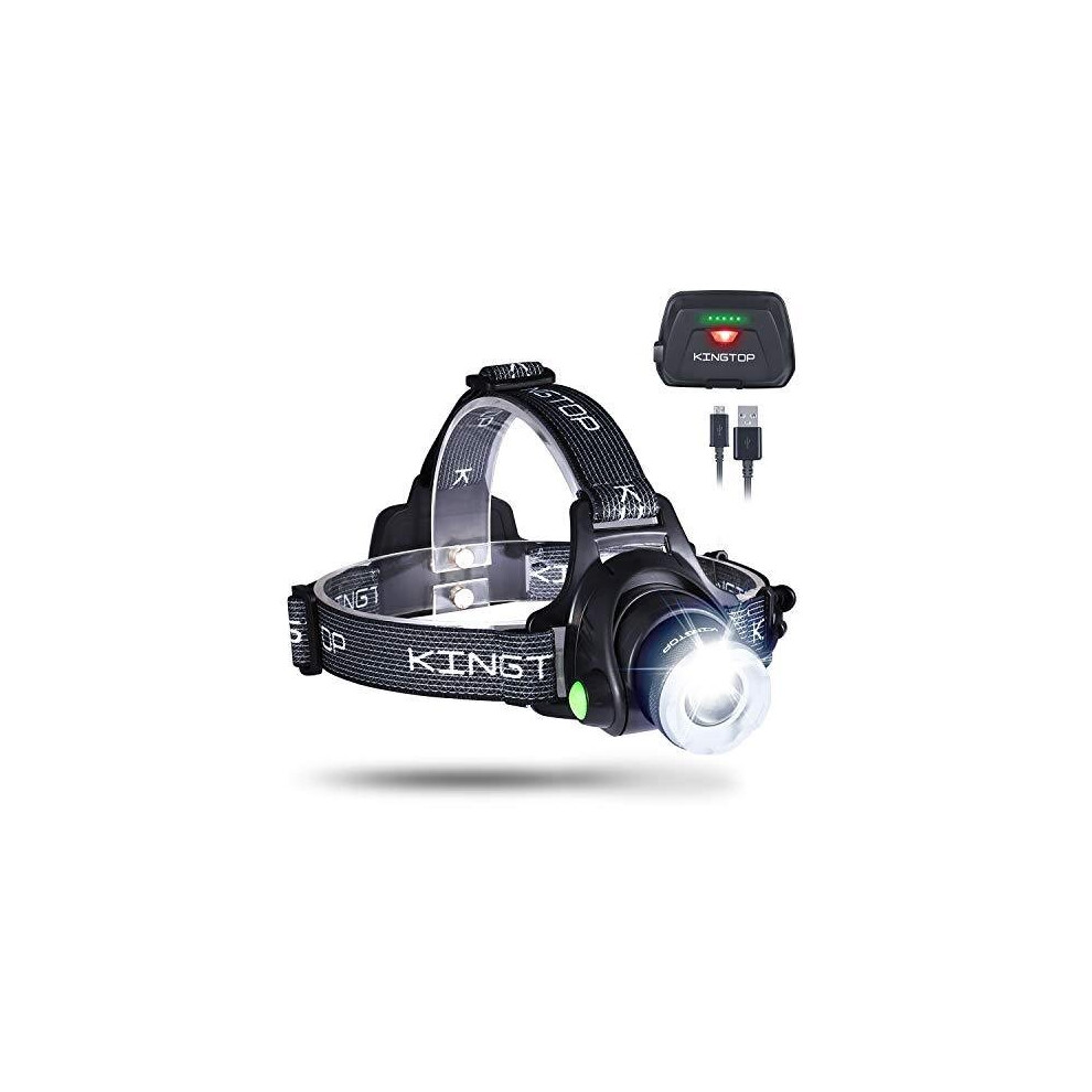 Kingtop Waterproof USB Rechargeable LED Zoomable Head Light Torch Lamp with Internal Lithium Battery