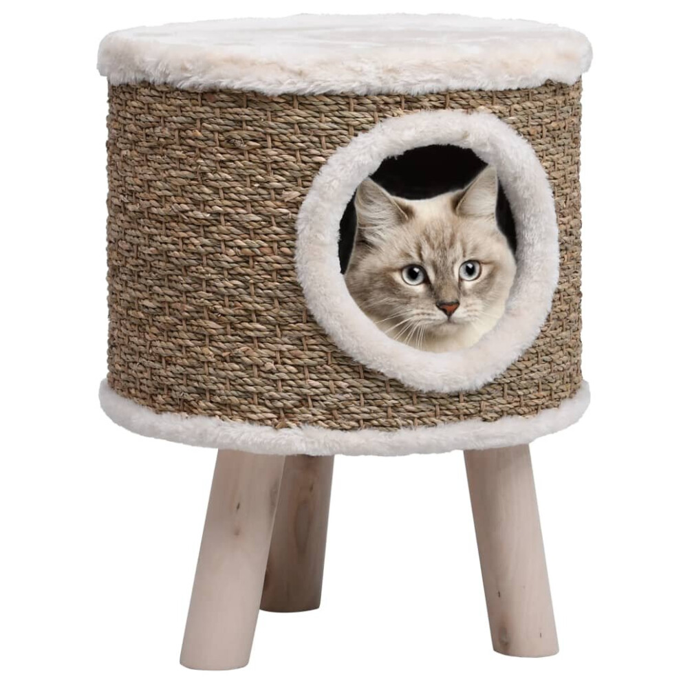 vidaXL Cat House with Wooden Legs 41 cm Seagrass Cat Furniture Pet Supply