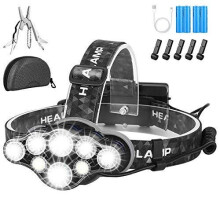 Head Torch,Super Bright Headlight,18000 Lumens 8 LED 8 Modes Headlamp,Rechargeable Waterproof with Red Flash Light Head Torch, for Camping,Fishing,R