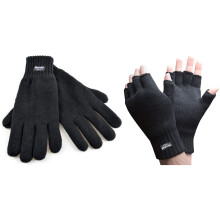 (Fingerless Black, L/XL) Men's Thinsulate Full Finger or Fingerless Gloves