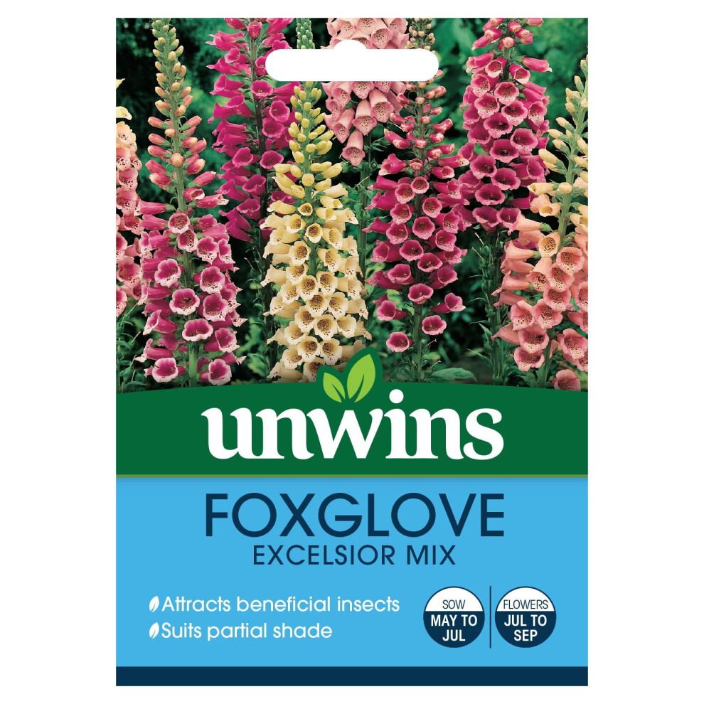 Unwins Grow Your Own Foxglove Excelisor Mix Attractive Flower Seeds White/Pink/Cream
