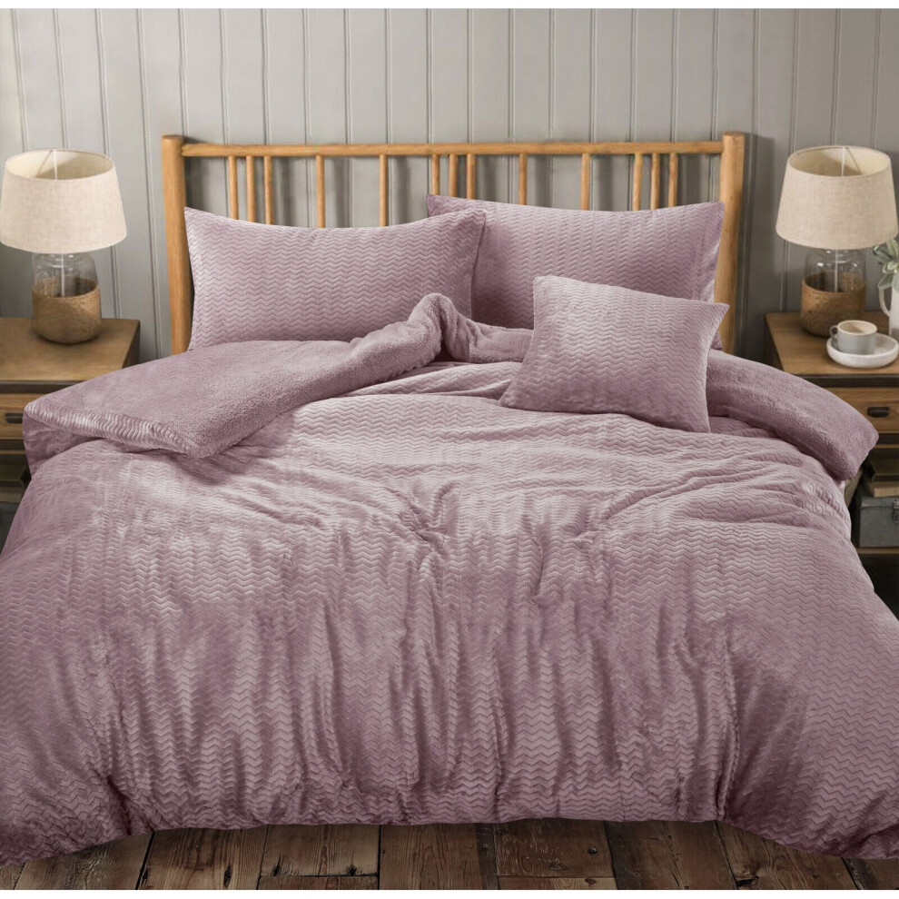 (Mauve, King) Teddy Bear Fleece Wave Duvet Cover Set Warm Cosy