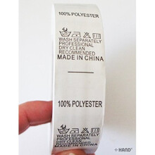 Printed Wash Care Labels- HAND WASH 30 Degree, 1 Dot Iron, Do not Bleach, Drip Dry- 25mmWx50mmL, Roll of 1000 (100% POLYESTER)
