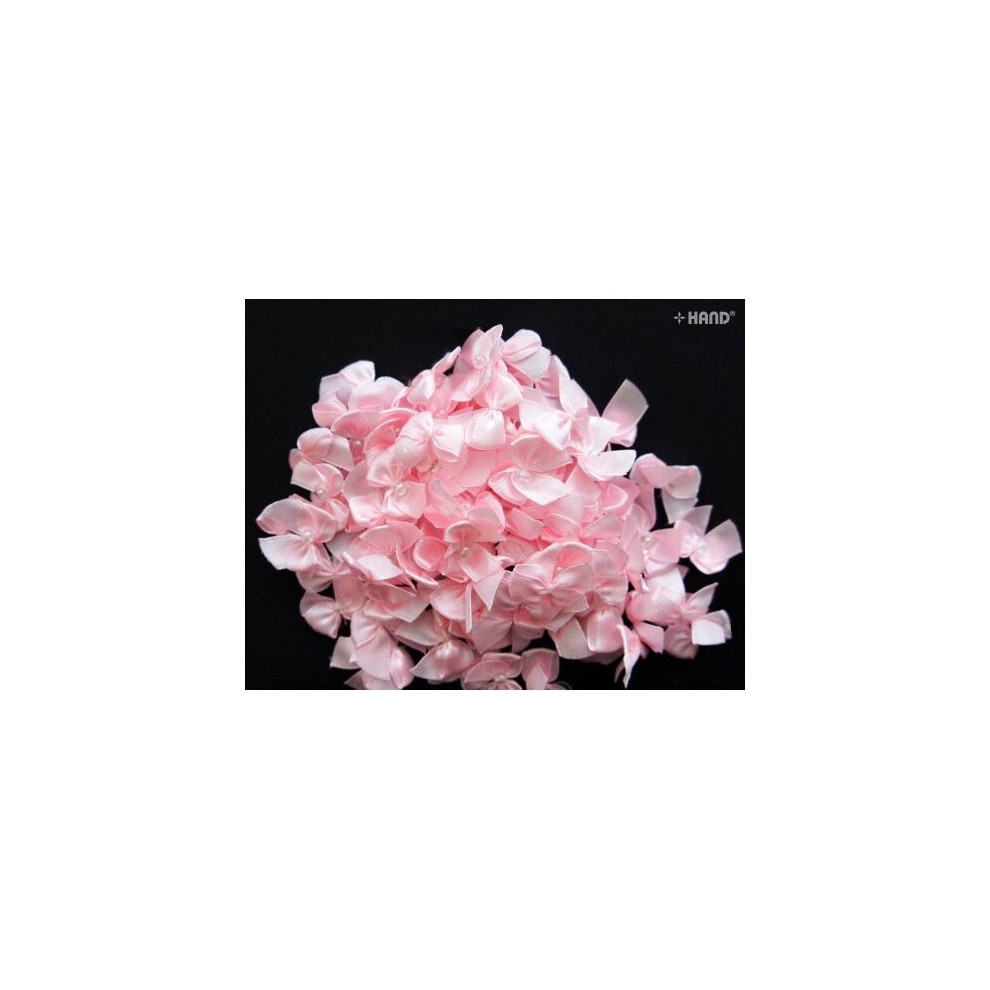 BO6 Small Decorative DIY Craft Ribbon Bow with a Pearl Trims, appx 100 a Pack, appx 10g (BO6-2 Pink)